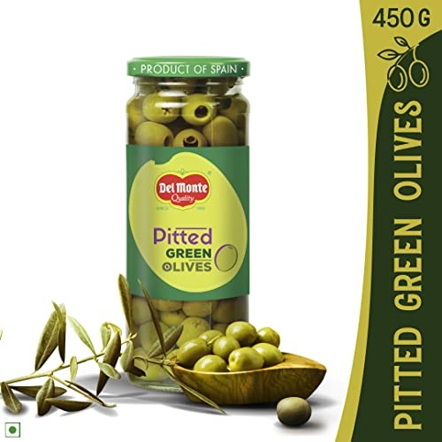 DELMONTE GREEN PITTED OLIVES 450 GMS